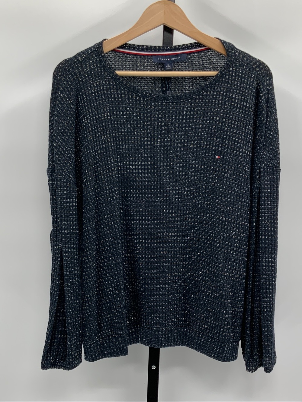 Tommy Hilfiger Navy Textured Knit Sweatshirt with Subtle White Fleck